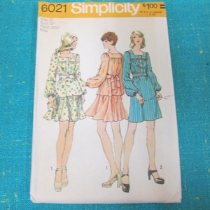 1973 Simplicity Sewing Pattern 6021 Misses Square Neck Blouse or Dress Size 12 Uncut - mini dress, flared skirt dress