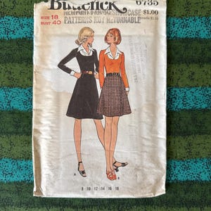 1970's Butterick 6735 A-Line Jumper Dress Long Sleeves Size 18 Uncut~ fall mini skirt dress RARE