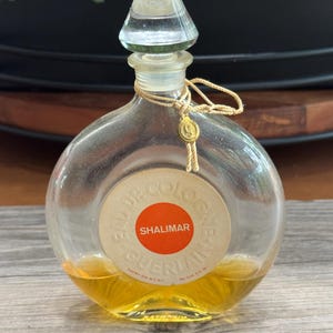 Vintage Guerlain Shalimar Eau De Cologne Bottle 3 Oz glass Cap with String not sealed 1/4 full- vintage perfume, perfume collector
