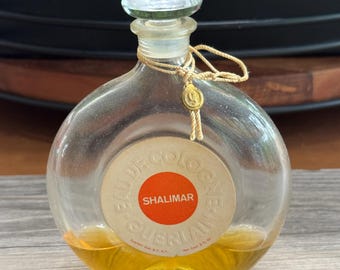 Vintage Guerlain Shalimar Eau De Cologne Bottle 3 Oz glass Cap with String not sealed 1/4 full- vintage perfume, perfume collector