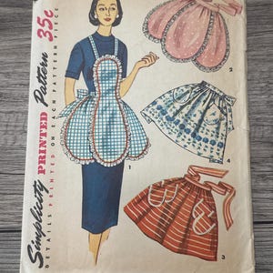 Patrón de costura Simplicity de los años 50 4479 Delantales para señoritas Delantal con pechera completa con dobladillo festoneado y medio delantal Talla única Sin cortar - patrón de delantal