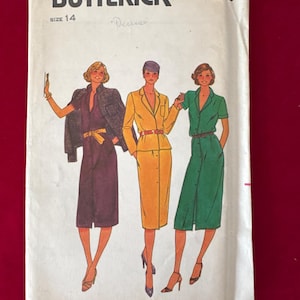 RAR 1980&#39;s Butterick Schnittmuster 6783 Misses maßgeschneidertes Kleid mit Knopfleiste und Box-Jacke Größe 14 Ungeschnitten ~ Geschäftskleid, Anzugkleid