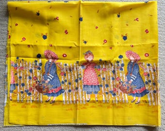 Vintage HOLLY HOBBIE Yellow Border Lightweight Cotton Fabric American Greetings Fabrics by Manes, 44" W X 54" L- cotton fabric, Holly Hobbie