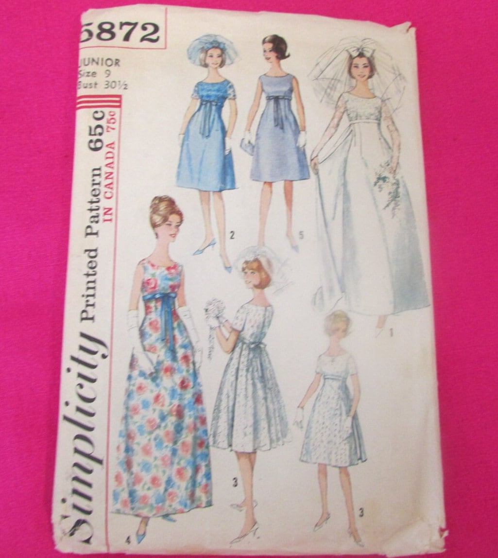 1964 Simplicity Sewing Pattern Junior 5872 Wedding Gown Or Etsy India