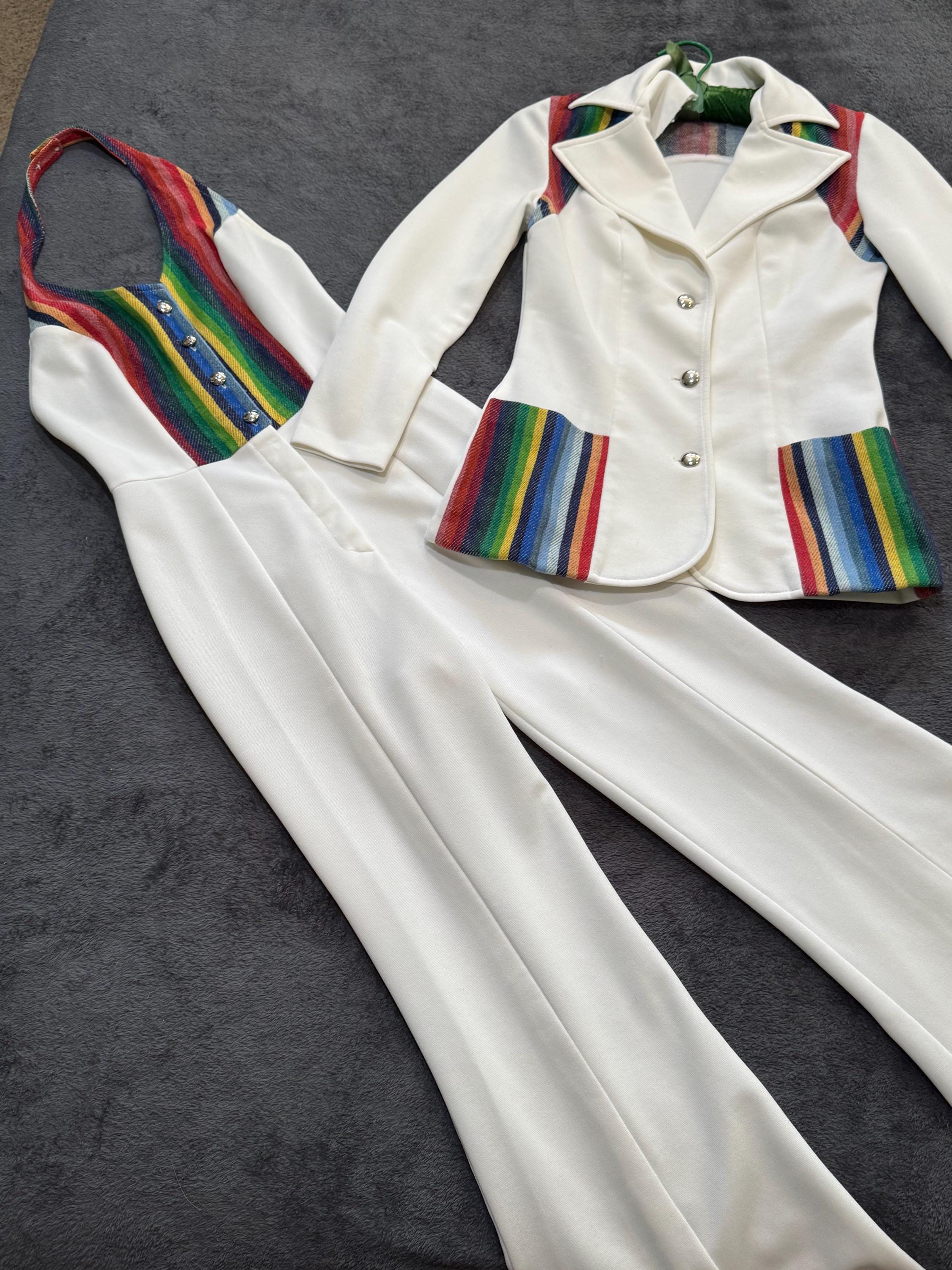 RARE 60's White Bell Bottom Halter Jumpsuit and Matching Blazer