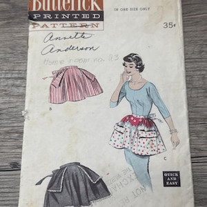 Patrón de costura Butterick de los años 50 7141 Delantales para señoritas, medio delantal, bolsillos de parche, talla única, corte: patrón de costura Butterick, patrón de delantal