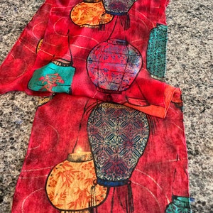 Vintage Red Chinese lanterns Semi sheer silk oblong scarf 13 x 64”-Chinese scarf, oblong silk scarf,Chinese lanterns  red scarf