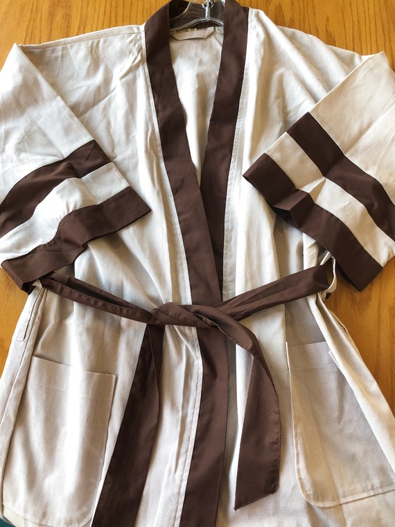 Vintage Mens Brown Pinstripe Cotton Blend Long Ki… - image 2
