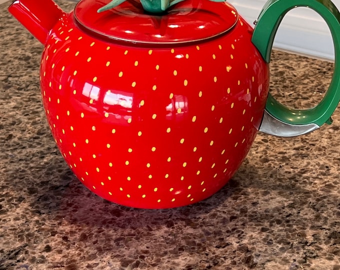 Vintage COPCO Red Strawberry Shaped Tea Kettle Teapot Strawberry Teapot