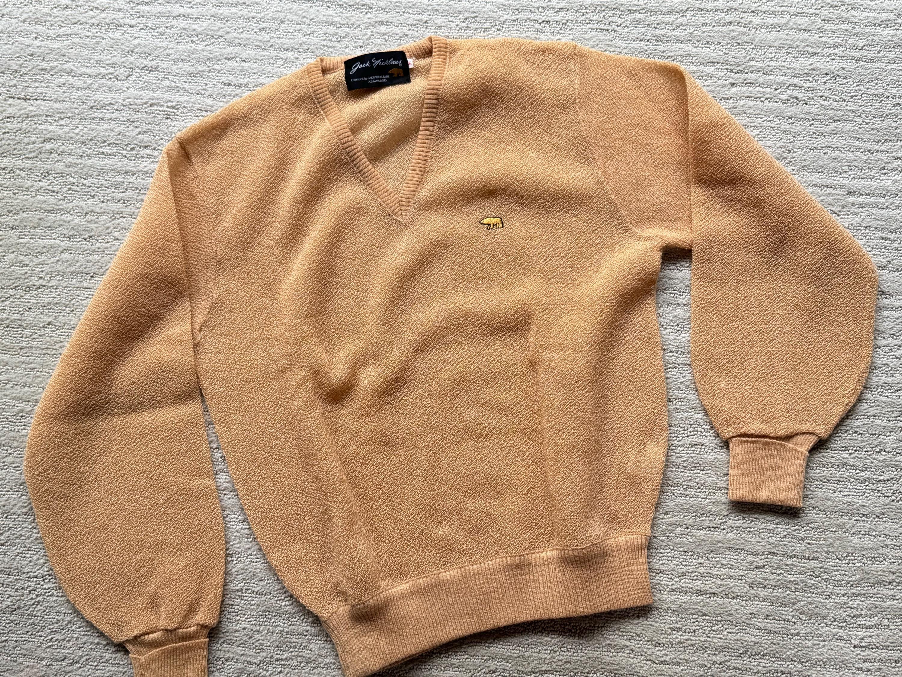 Edition Super180＇s ウールビーバージャコット 1970's Jack Nicklaus Golden Bear Men's Gold V Neck Sweater Made in