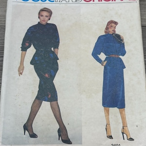 Modello di cucito Vogue anni '80 2401 CHLOE Camicetta a maniche lunghe e gonna da signorina, taglia 12; abito da stilista da signorina, abito Chloe
