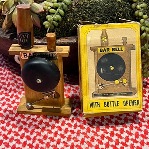 Vintage NIB retro bar bell with bottle opener in box- retro bar, bar bell, novelty barware