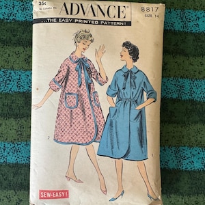 May include: Vintage Advance sewing pattern featuring illustrations of two women in dresses. The pattern includes the text "ADVANCE" and "SEW-EASY!" The price is listed as 35c.