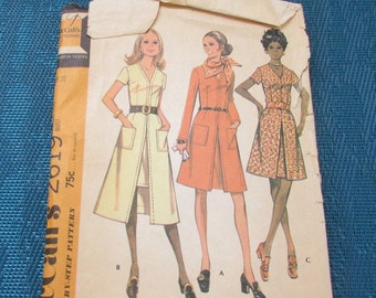 RARE 1970 McCalls Sewing Pattern 2619 Misses Vent Front Mini Culottoe Dress w/Underskirt Size 14, cut, mini dress pattern, 1970s dress
