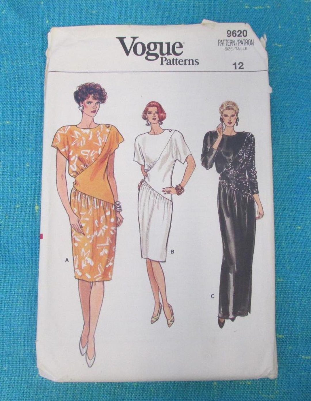 1986 Vogue Sewing Pattern 9620 Misses Side Detail Evening Dress in 2 ...