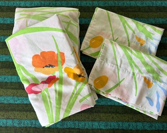 1981 Bob Van Allen Spring Floral Full Flat & One Fitted Sheet and Two Standard Size Pillowcases "Summer Garden"~ Bob Van Allen bedding
