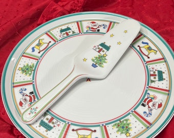 Vintage Studio Nova Holiday Charm Cake Dessert Plate w/ Cake Spatula Server 12" ~ Christmas cake plate, Studio Nova cake plate, cake server