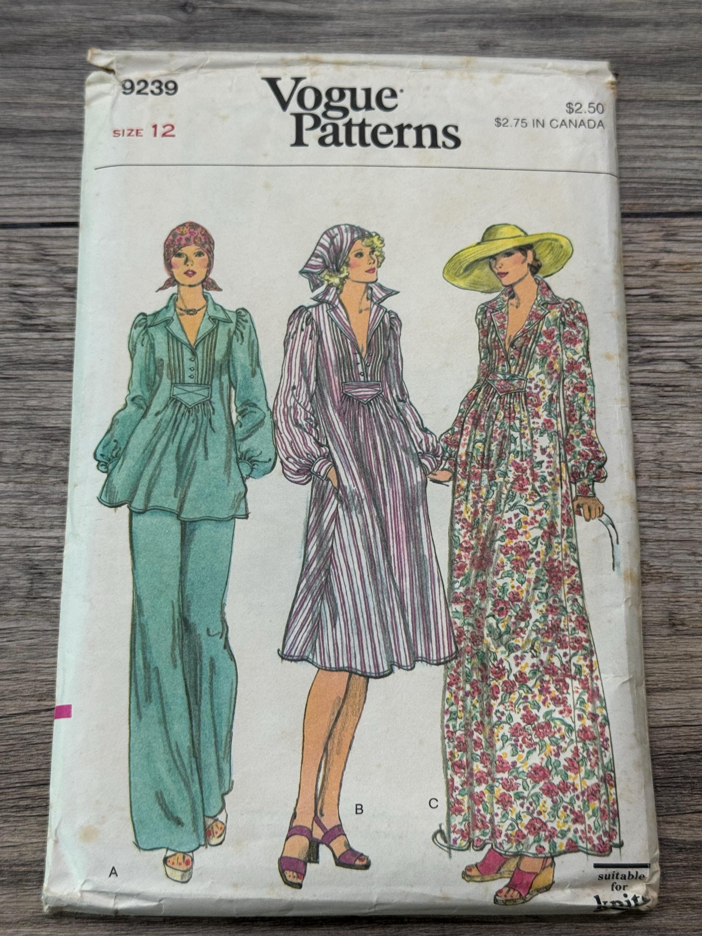 1975 Vogue 9239 Loose Pullover Tunic Top or Short and Long Dress
