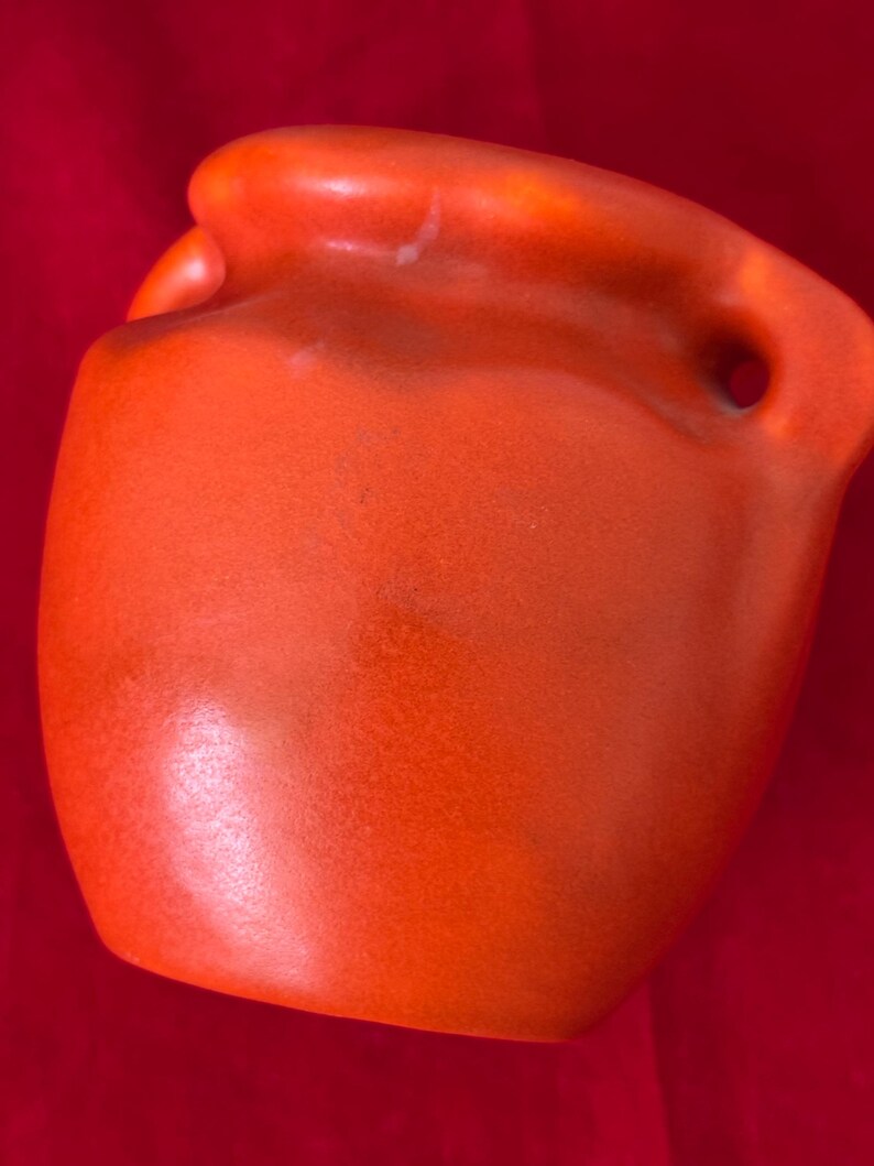 1960/70’s Bright Orange Vase Tudor CA Modern Pottery Orange Small Vase- California pottery, orange ceramic vase image 3