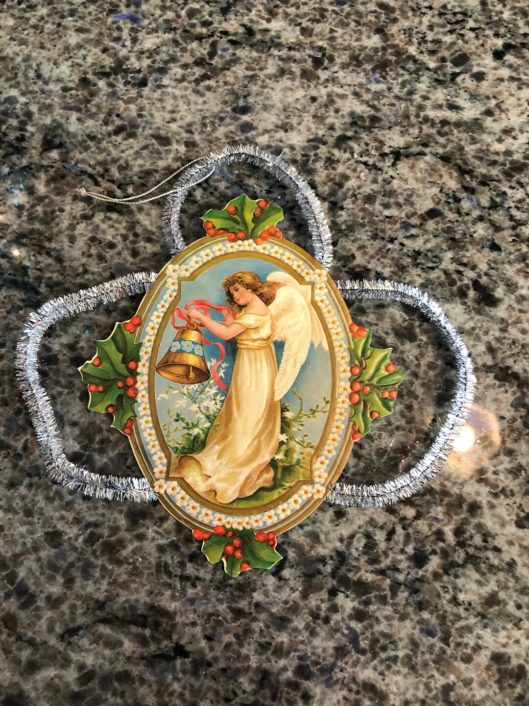 Vintage Tinsel and Die Cut Paper Angel Christmas Ornament 5 Wide Tinsel ...