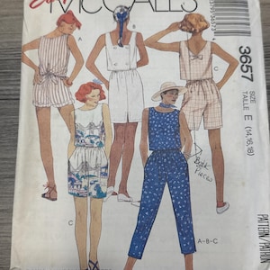 1988 McCalls Sewing Pattern 3657 Misses Summer Crop Top Back Detail 3  Styles, Bermuda Shorts, skirt & Crop Pants Size 14-18 Uncut- crop top