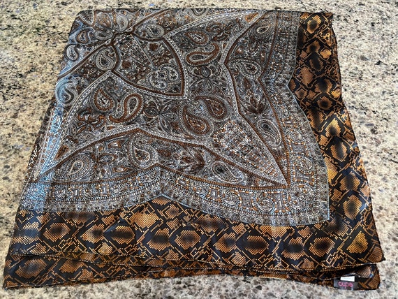 Echo Black and Brown Paisley Large Polyester Scar… - image 1