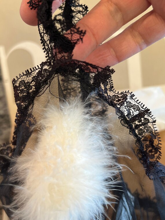 RARE 1960’s Black Sheer Panties & Bra with White Fur … - Gem