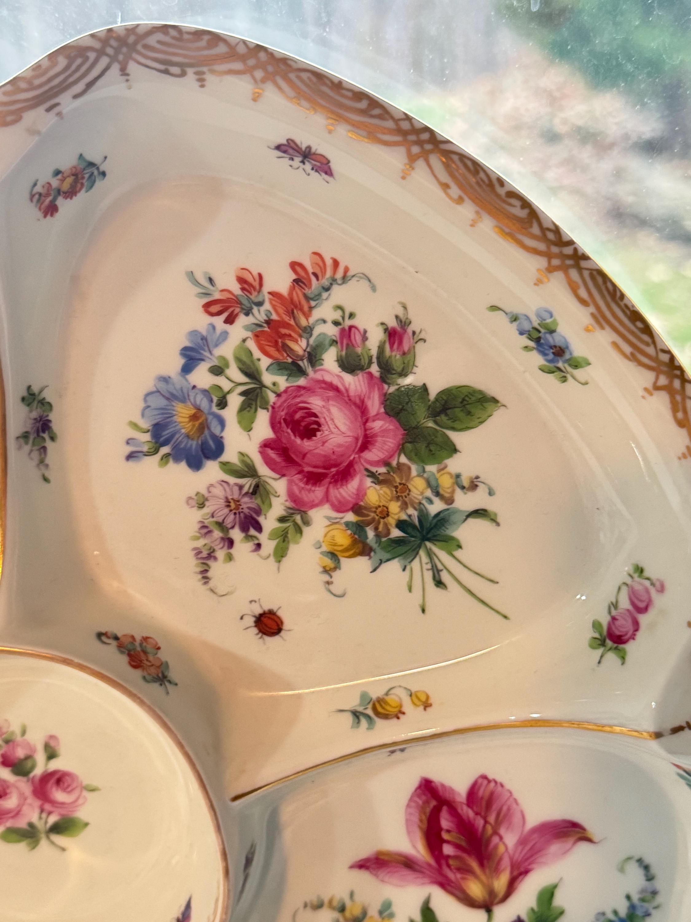 Antique Dresden Porcelain Divided Condiment Dish Tray, Franziska
