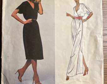 1970'S Vogue American Designer Sewing Pattern 2278 Kasper Wrap Front Evening Dress Long or Short Size 12 cut- Vogue Kasper evening dress
