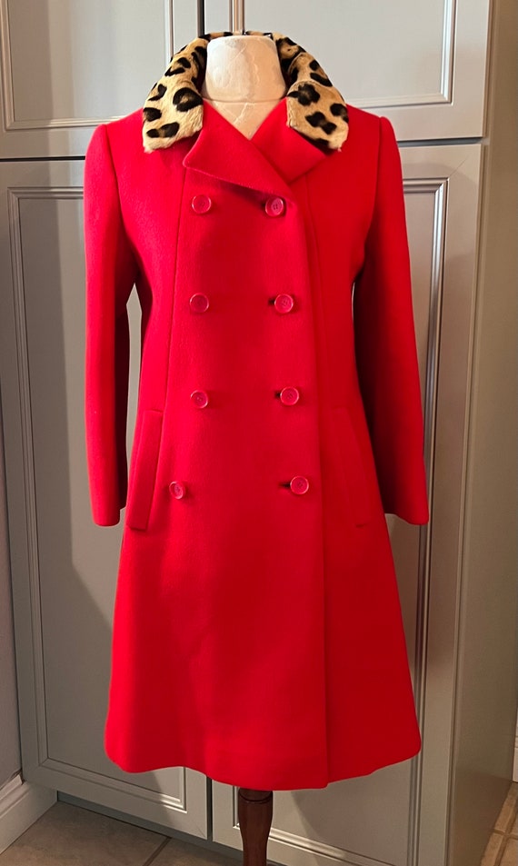 Vintage Womens Red Wool Double Breasted Coat with… - image 1