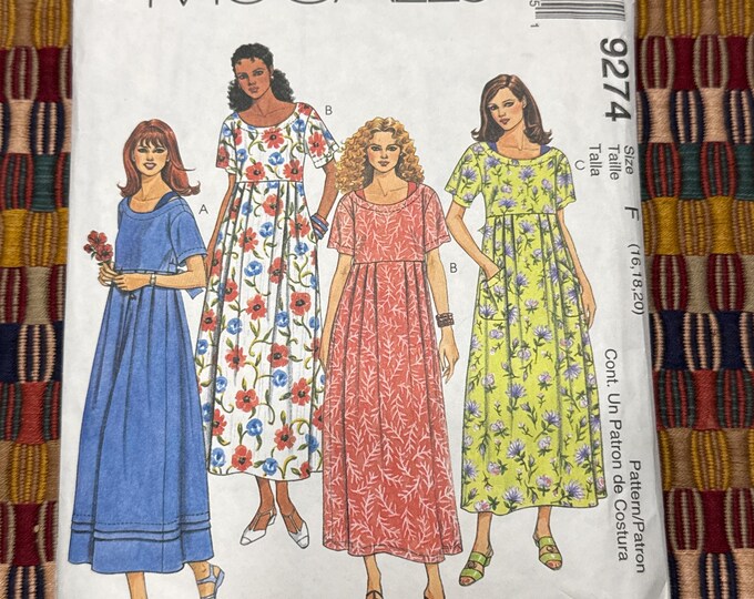 1998 Easy Mccalls Sewing Pattern 9274 Misses High Waisted Pull on Dress ...