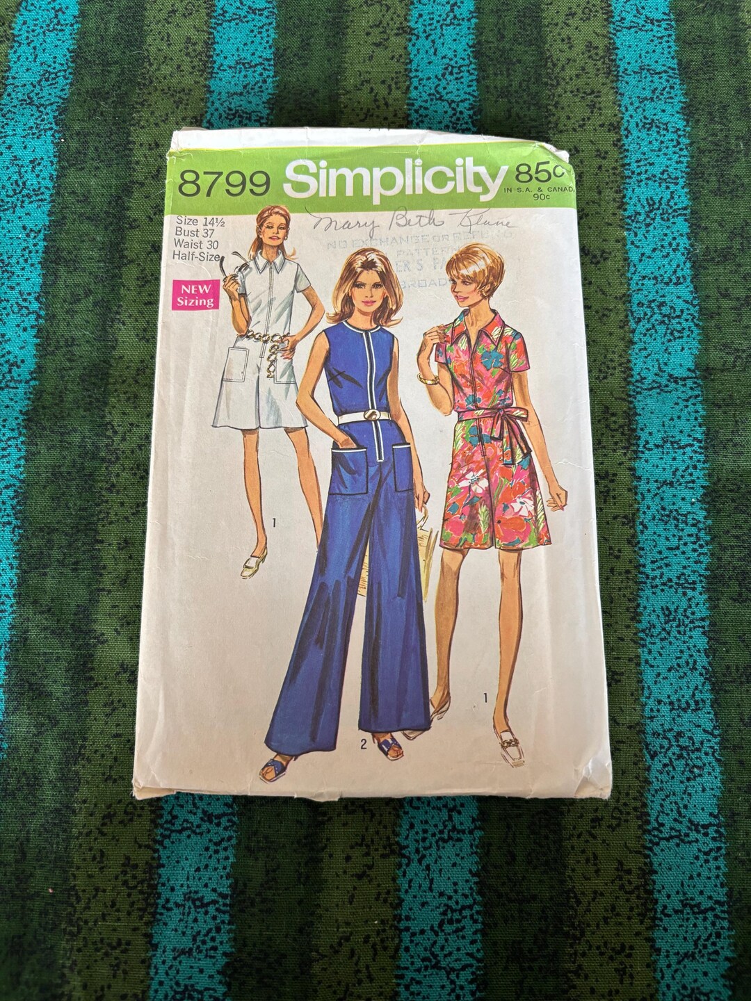 1970 Simplicity Sewing Pattern 8799 Misses Pantdress With Front Zipper ...