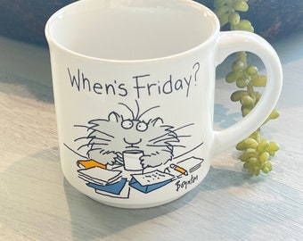 Vintage Boynton Funny Ceramic mug " When’s Friday" by Recycled Paper Products- Boynton mug, office gag gift, office mug