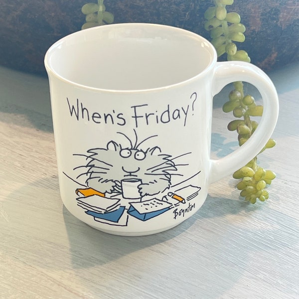 Vintage Boynton Funny Ceramic mug " When’s Friday" by Recycled Paper Products- Boynton mug, office gag gift, office mug