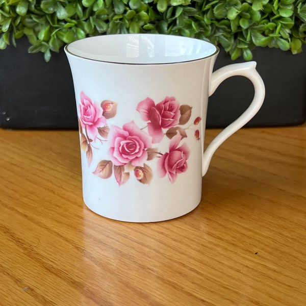 Vintage Queen’s Bone China Coffee Mug Centenary Dear Rosina China Co- Pink rose coffee mug, Queens rose mug