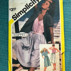 1983 Simplicity Esprit Collection Sewing Pattern 6037 Misses Gathered Waist Skirt, Camisole and Button Front Blouse/Jacket Size 12 cut