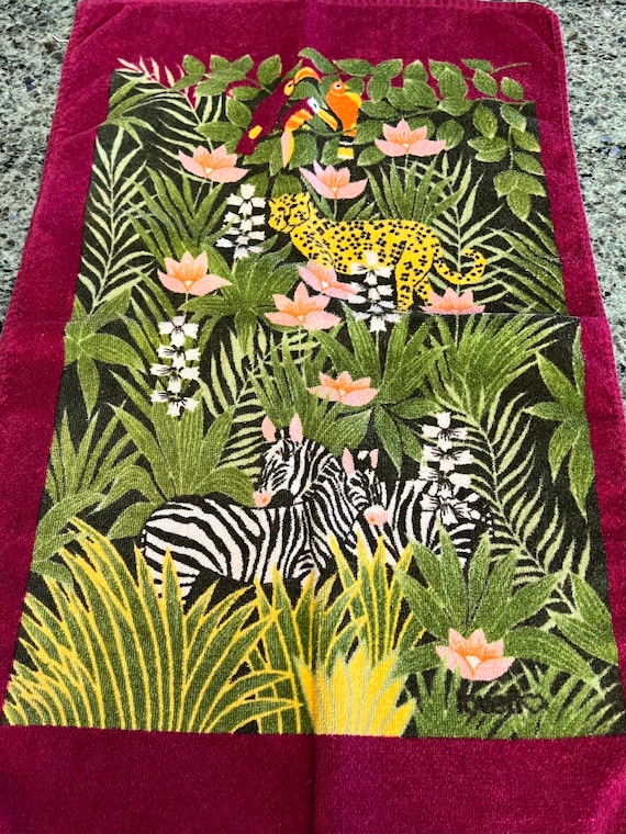 Vintage Jungle Scene With Zebra Black and Green Velour Hand Towel by Illusions Tribal Decor Zebra Print Hand Towel Jungle Hand Towel Etsy UK