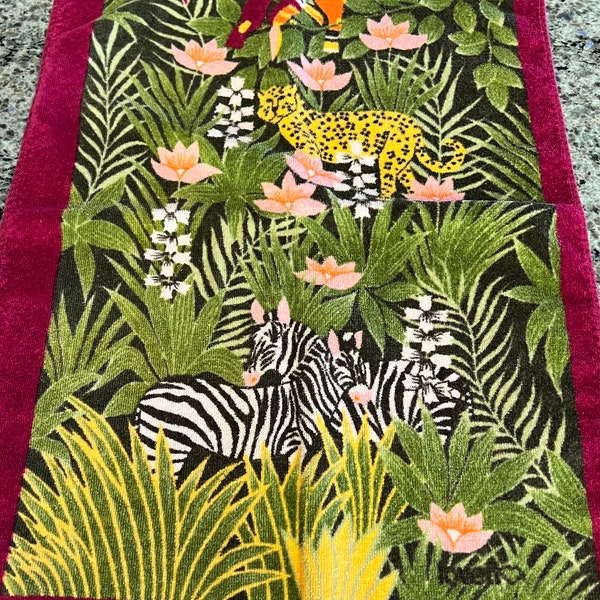 Vintage Jungle Scene with Zebra Black and Green Velour Hand Towel by Illusions~ tribal decor, zebra print hand towel, jungle hand towel