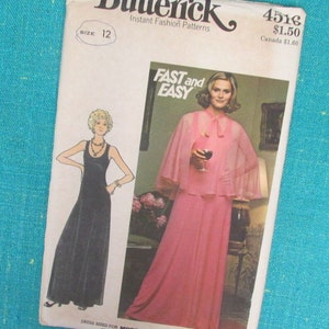 1970s Butterick Sewing Pattern 4516 Misses EASY Formal Evening Dress with Circular Cape, Size 12, cut - prom dress, bridal dress, summer