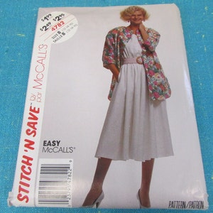 Patrón de costura McCalls Stitch &#39;N Save 4782 de 1990, raro, para vestido con botones delanteros y chaqueta holgada para señoras, tallas 12-16, sin cortar, vestido y chaqueta