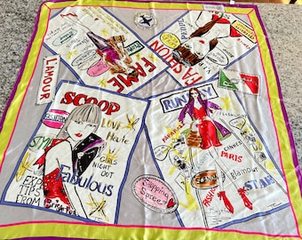 Piękny szalik Brighton Silk z twarzami kobiet na okładce magazynu zaprojektowanego przez Toma Clancy'ego 34”- szalik Brighton