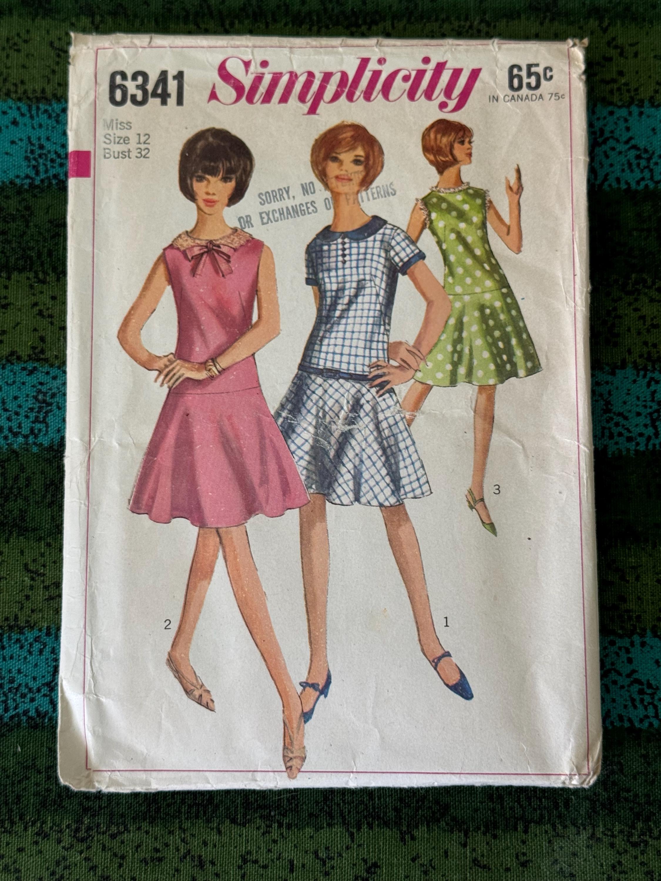 1965 Simplicity 6341 Misses MOD Drop Waist Dress Flared Skirt Size
