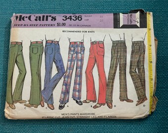 1970's Mccall's Men's Sewing pattern 3436 4 Styles 70's Men's Pants Size 30 OR 32 U CHOOSE~ mens cargo pants