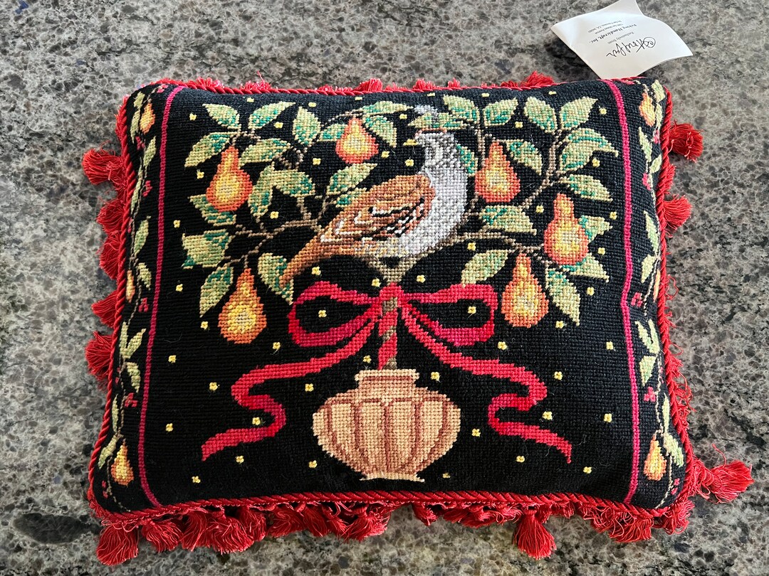 NWT Partridge in a Pear Tree Needlepoint Christmas Pillow With Etsy