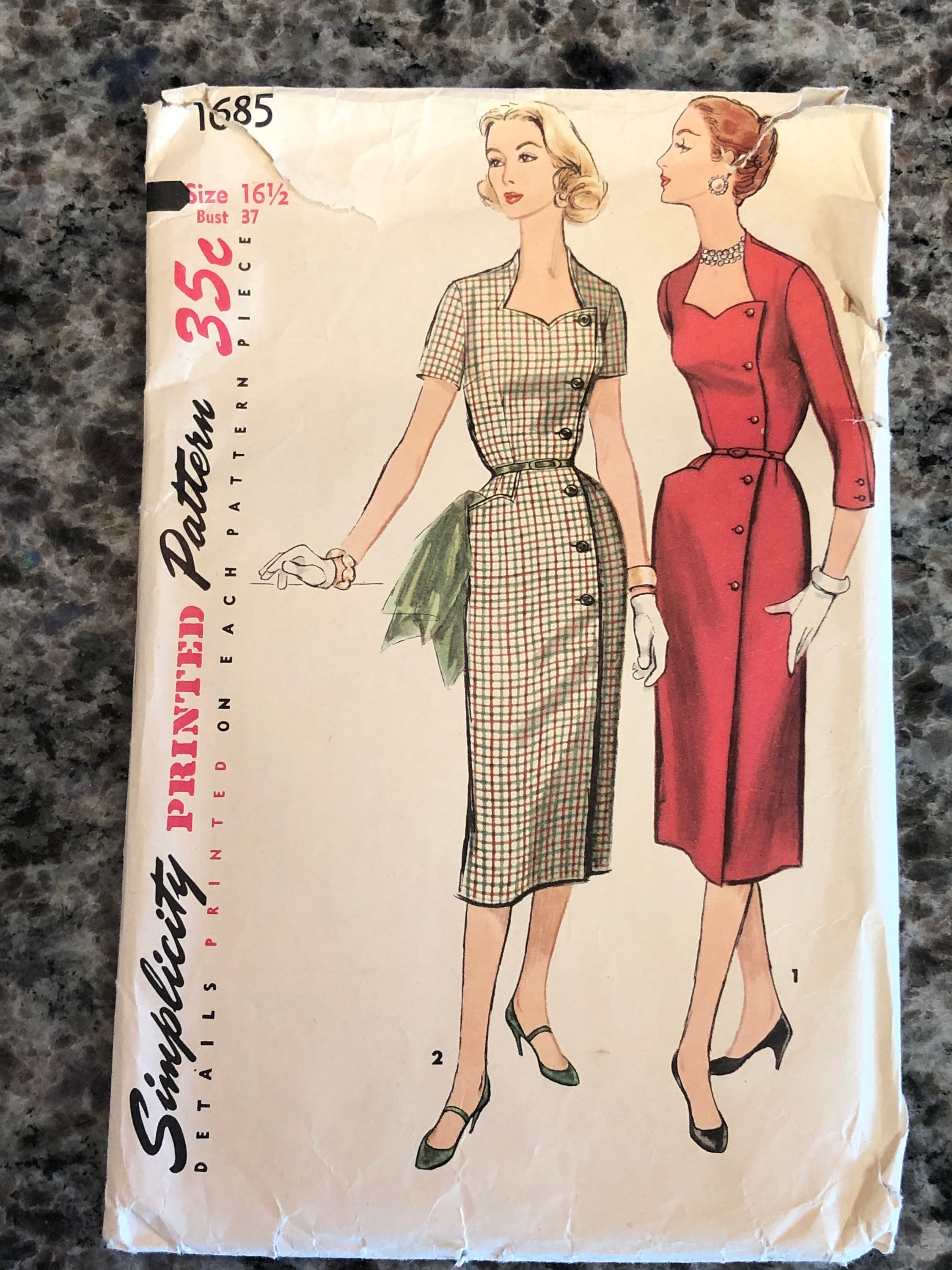 Sewing & Fiber Vintage 1950s Simplicity 1685 Dress Sewing Pattern