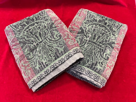 Vintage Royal Velvet by Fieldcrest Blue Green Striped Fleur De Lis Plush Set of Two Bath Towels Blue Fleur De Lys Bath Towel Etsy Ireland