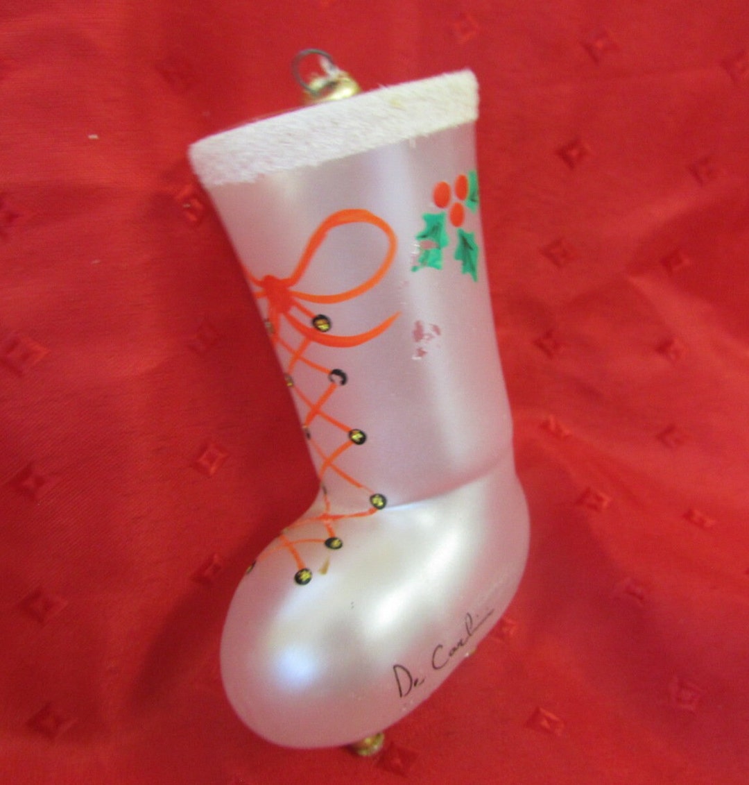 Vintage De Carlini Ice Skating Boot Shoe Glass Christmas Ornament, 3 1/