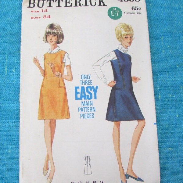 RARE 1950'S Butterick  Sewing Pattern 4558 Misses 3 Easy Pieces A Line Jumper, Size 14 - cut; mini jumper, pullover jumper pattern