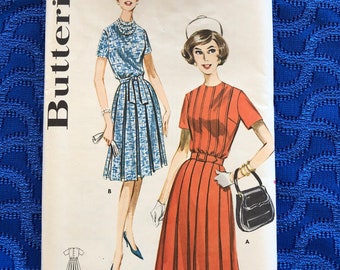 1950S Butterick Sewing Pattern 2346 Misses Box Pleat Front Dress Size 14 Uncut- 1950s dress pattern