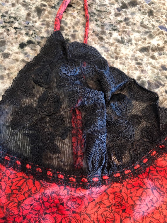 Wacoal Sexy Red and Black Floral Satin Bias Cut Teddy… - Gem